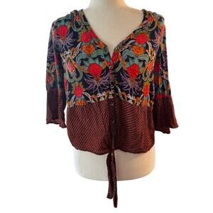Maeve by Anthropologie Carter Boho Floral Tie-Front Blouse Size 2